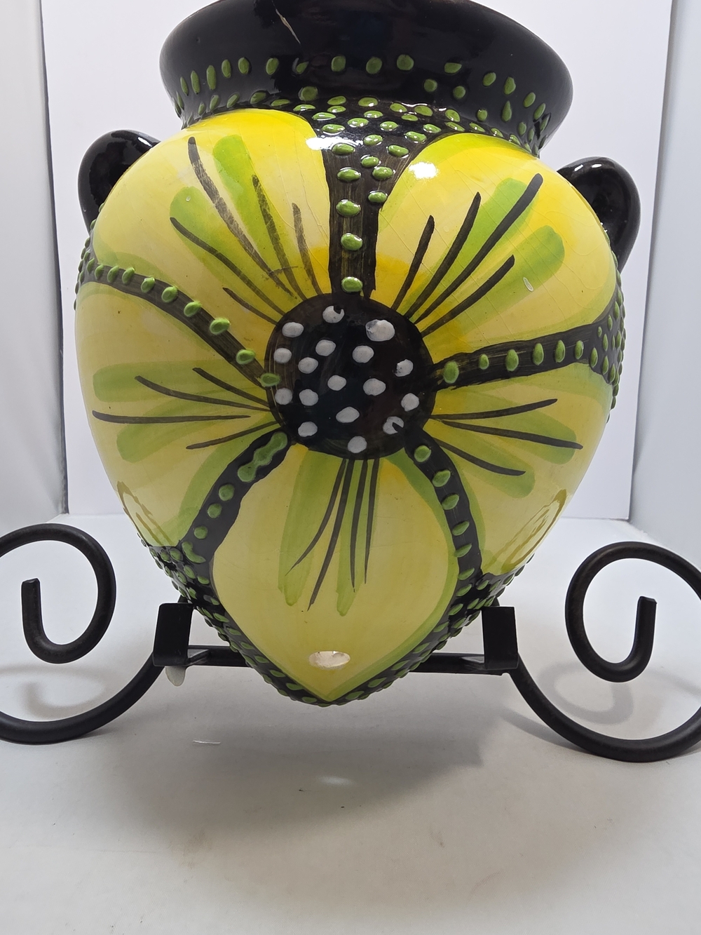 Vintage Ivanros Spain Hand Painted Floral Wall Pocket Vase 9" (B2)